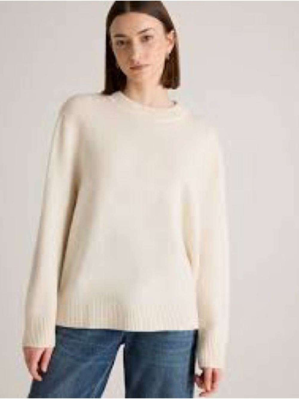 Quince Women's 100% Mongolian cashmere Crewneck Sweater in Cream